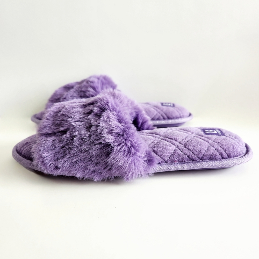 LongBay New Purple Faux Fur Slippers, Cushioned Luxury Slides, Size Large 9 - Picture 11 of 14